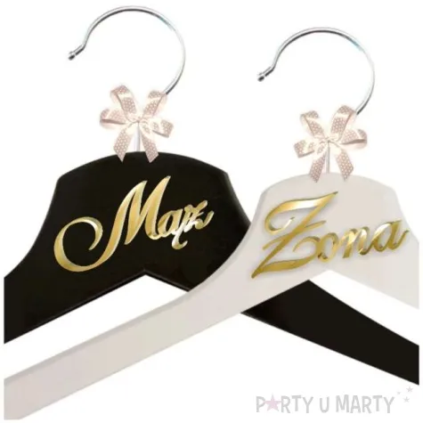 wieszaki slubne maz i zona zlote lustro bialy czarny 2 szt