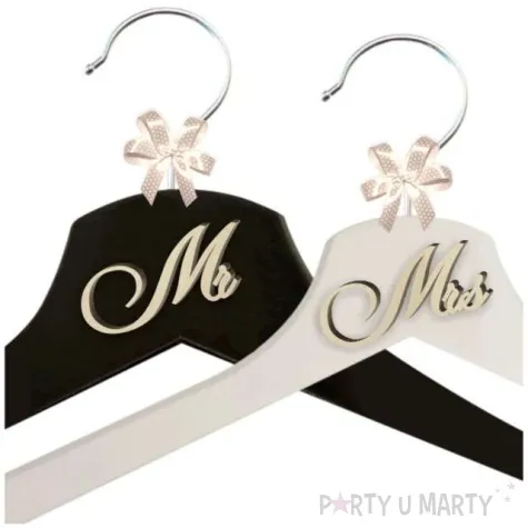 wieszaki slubne mr i mrs drewno natural bialy czarny 2 szt