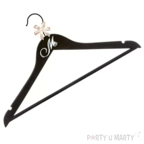 wieszaki slubne mr i mrs srebrny bialy czarny drewno 2 szt