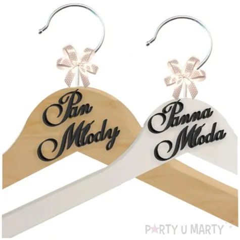 wieszaki slubne pan mlody i panna mloda czarny czarny drewno 2 szt