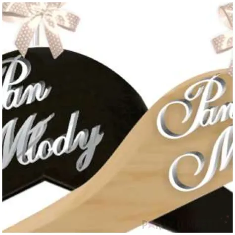 wieszaki slubne pan mlody i panna mloda srebrny bialy czarny drewno 2 szt