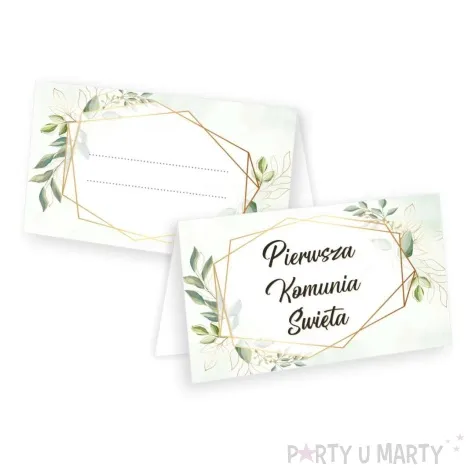 wizytowki na stol komunia ihs eukaliptus mietowa geometria 5 x8 cm 10 szt