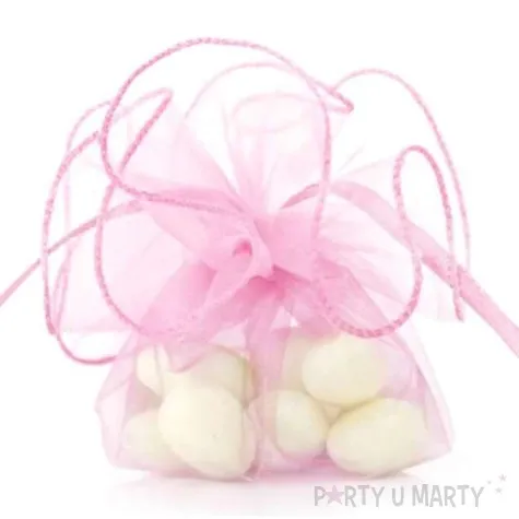 woreczki z organzy sciagane okragle rozowe partydeco 26 cm 20 szt