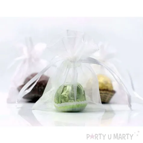 woreczki z organzy sciagane proste biale partydeco 10 cm 10 szt