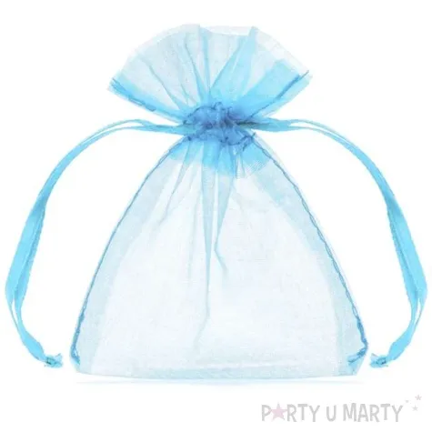 woreczki z organzy sciagane proste blekitne partydeco 10 cm 10 szt