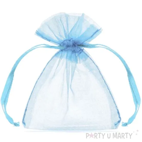 woreczki z organzy sciagane proste blekitne partydeco 10 cm 20 szt