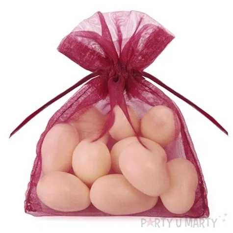 woreczki z organzy sciagane proste bordowe partydeco 10 cm 20 szt