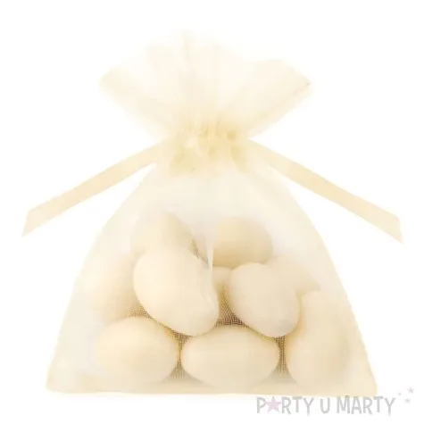woreczki z organzy sciagane proste kremowe partydeco 10 cm 20 szt
