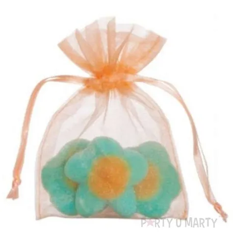 woreczki z organzy sciagane proste lososiowe partydeco 10 cm 20 szt