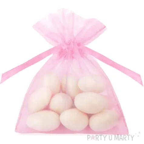 woreczki z organzy sciagane proste rozowe partydeco 10 cm 20 szt