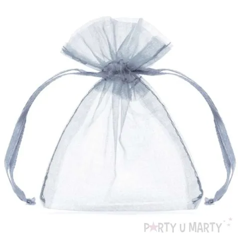woreczki z organzy sciagane proste srebrne partydeco 10 cm 10 szt