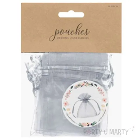 woreczki z organzy sciagane proste srebrne partydeco 10 cm 10 szt