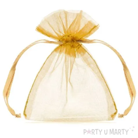 woreczki z organzy sciagane proste zlote partydeco 10 cm 10 szt