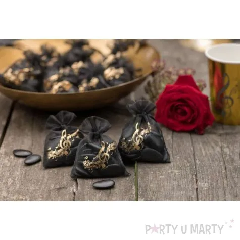 woreczki z organzy zlota plyta czarne santex 10 cm 6 szt