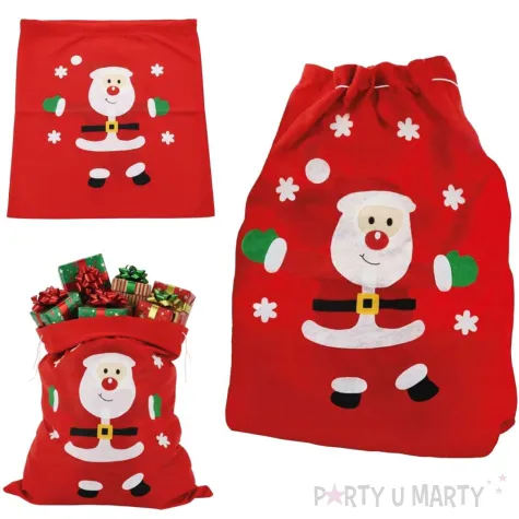worek na prezent na mikolajki swieta bozego narodzenia mikolaj i sniezki godan 50x70 cm