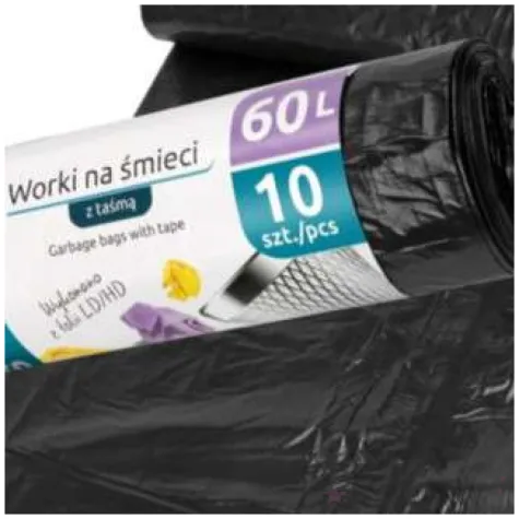 worki na smieci gratka 60l czarne z tasma ravi 10 szt