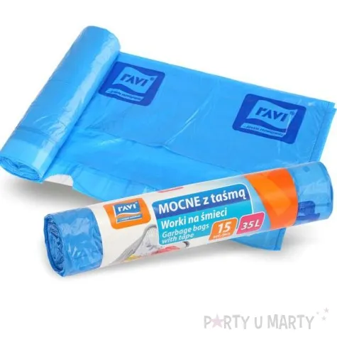 worki na smieci premium 35l niebieskie z tasma ravi 15 szt