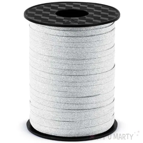 wstazka do balonow brokatowa srebrna 0 5 cm x 225 m