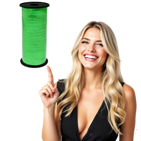 wstazka do balonow holograficzna zielona godan 5 mm 92 m