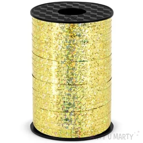 wstazka do balonow holograficzna zlota 0 5 cm x 225 m
