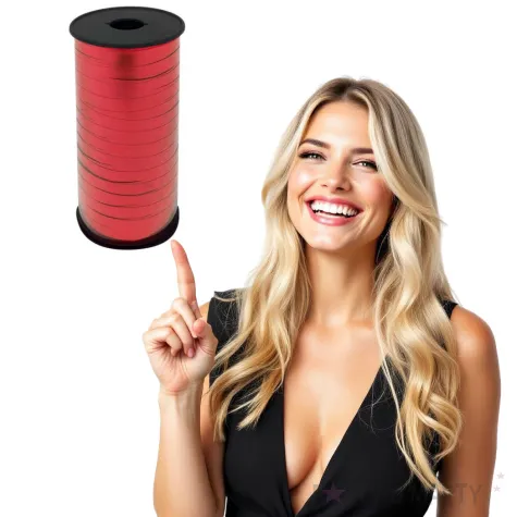 wstazka do balonow metaliczna czerwona godan 5 mm 92 m