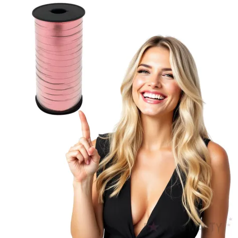 wstazka do balonow metaliczna rozowa jasna godan 5 mm 92 m