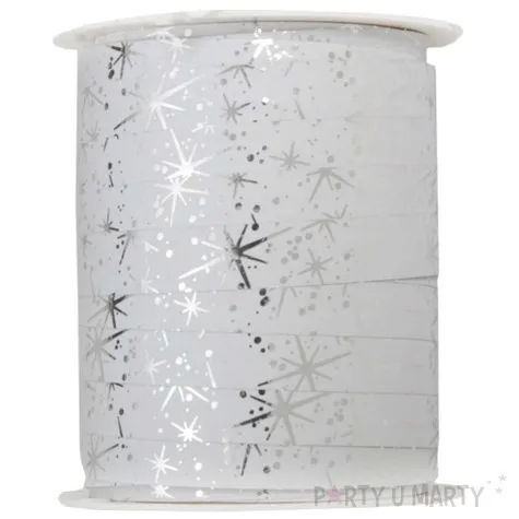 wstazka do balonow swiateczne iskierki biala santex 10 mm x 25 m