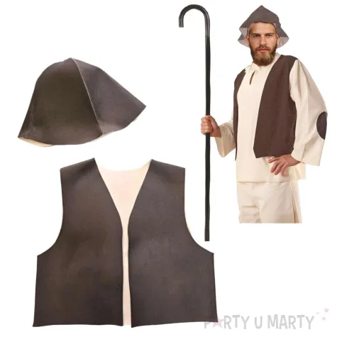 xx 1 zestaw stroj pastuszek z laska zes260 m xl pasterz kamizelka z czapka plus laska skladana 3el