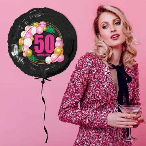 xx balon czarny 50 urodziny roz baloniki