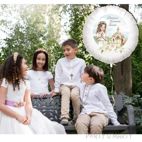 xx balon fol komunia dziewczynka i kosciol