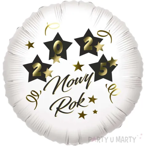 xx balon fol nowy rok 2025 z gwiazdami bialy