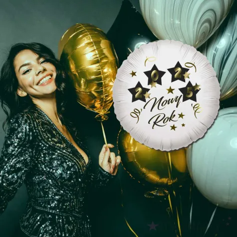 xx balon fol nowy rok 2025 z gwiazdami bialy