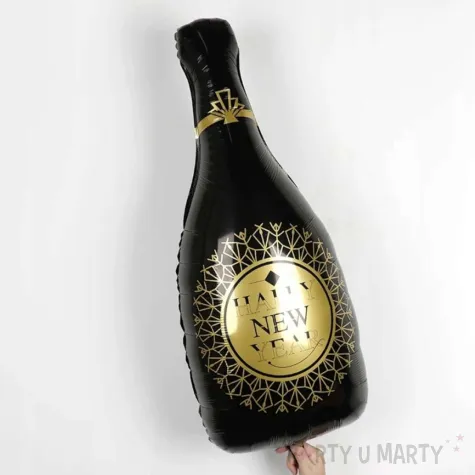 xx balon foliowy butelka czarno zlota happy newy