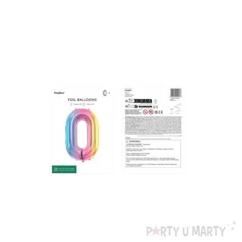 xx balon foliowy cyfra 0 86cm pastelowy teczowy