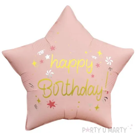xx balon foliowy happy birthday gwiazda matowa j rozowa 18