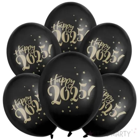 xx balony 30cm happy 2025 pastel black 1 op 6 szt