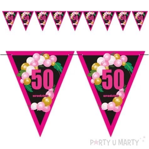 xx baner flagi 50 urodziny roz baloniki