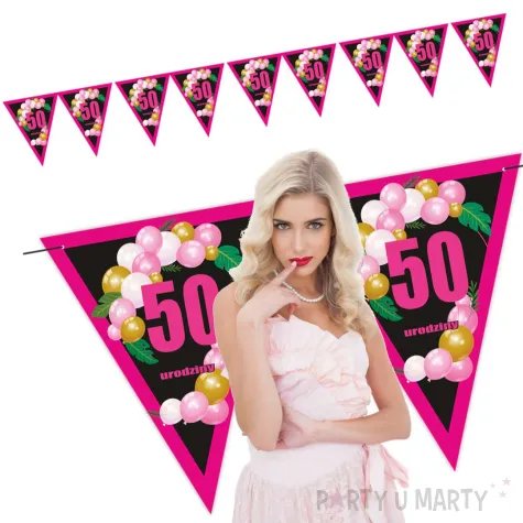 xx baner flagi 50 urodziny roz baloniki