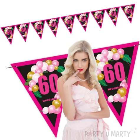 xx baner flagi 60 urodziny roz baloniki