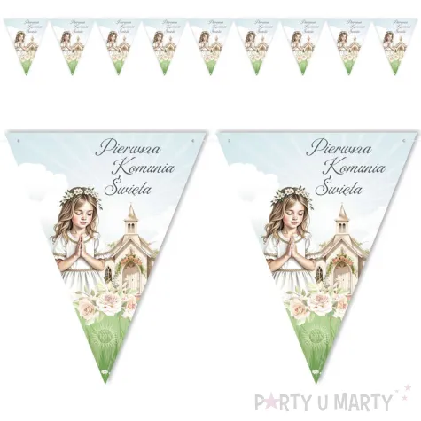 xx baner flagi komunia dziewczynka i kosciol