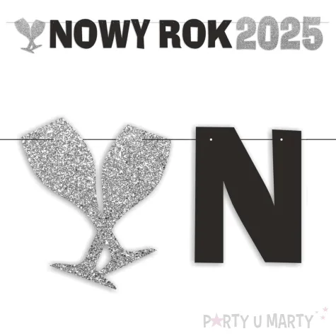 xx baner nowy rok 2025srebrny brokat