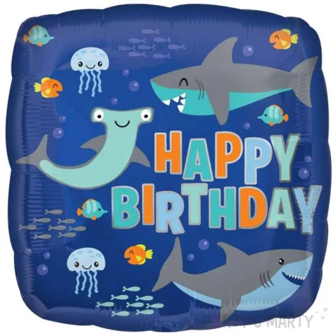 xx bfk balon foliowy 18 kwadrat happy birthday sharks