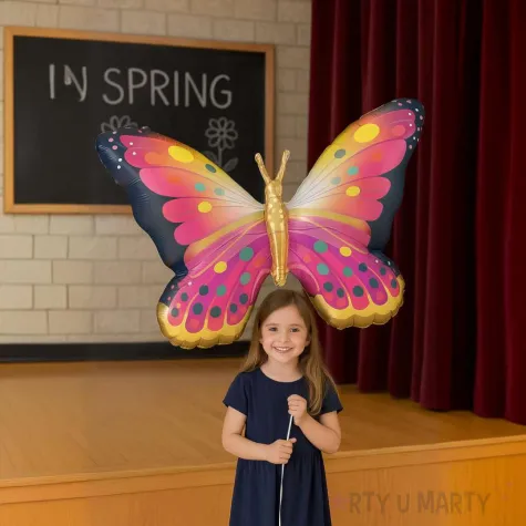 xx bfk balon foliowy helowy vibrant pink satin butterfly flutters