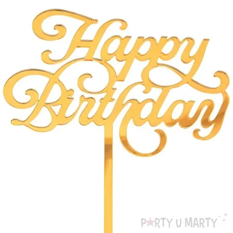 xx dekoracja akrylowa b c na tort happy birthday zlota 11x15 cm