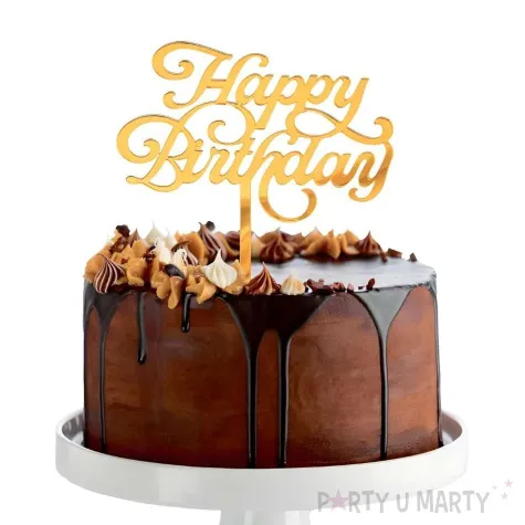 xx dekoracja akrylowa b c na tort happy birthday zlota 11x15 cm