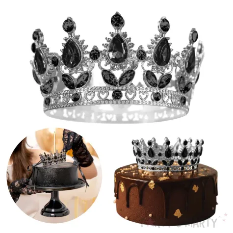 xx dekoracja na tort korona czarna z czarnymi krysztalkami 10 cm