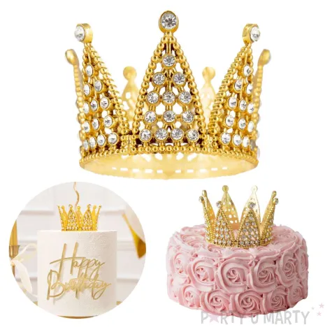 xx dekoracja na tort korona zlota ze srebrnymi krysztalkami 7 cm