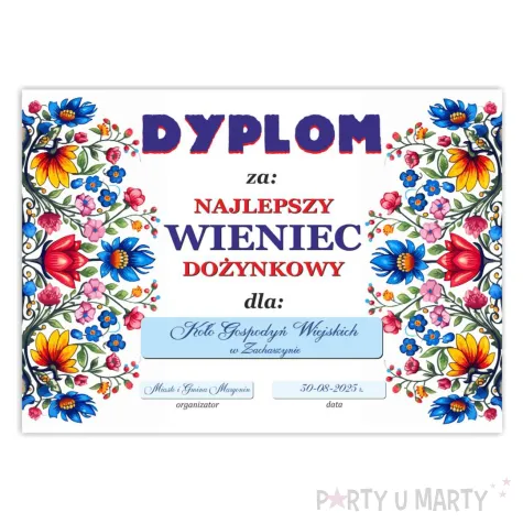 xx dyplom najlepszy wieniec dozynkowy 1