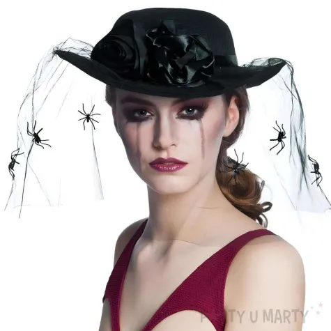 xx kapelusz pajecza wdowa z welonem czarny
