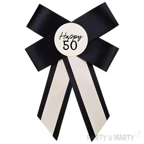 xx kotylion na 50 urodziny kremowo czarny 11x17 cm
